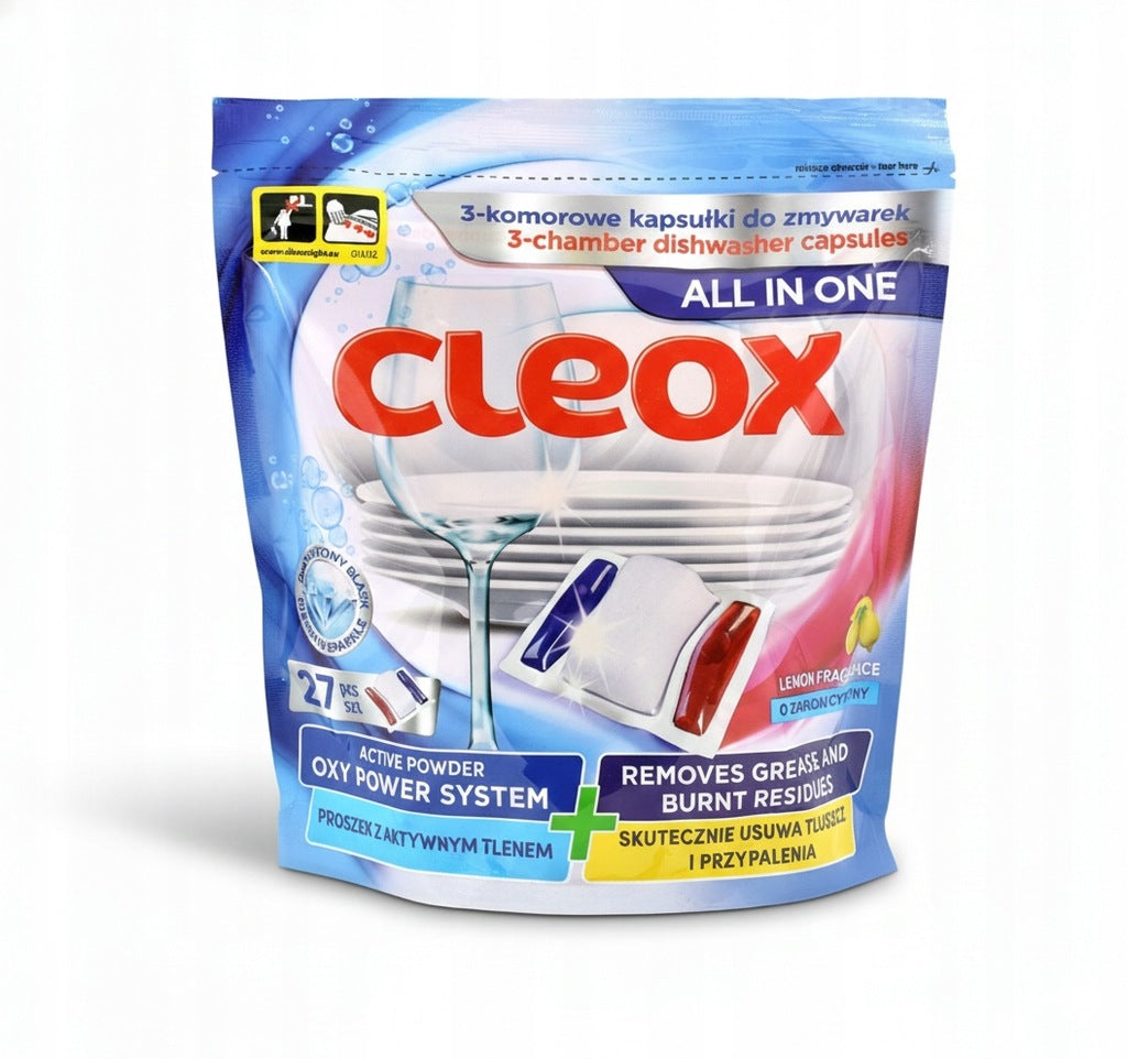 Kapsułki do Zmywarki z Aktywnym Tlenem 27 szt. dla Czystości Naczyń CLEOX -