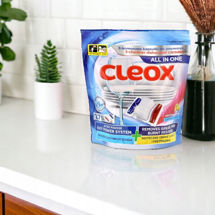 Kapsułki do Zmywarki z Aktywnym Tlenem 27 szt. dla Czystości Naczyń CLEOX -
